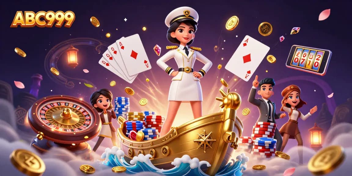 Experience thrilling wins with ABC999 as coins cascade in this immersive casino scene.