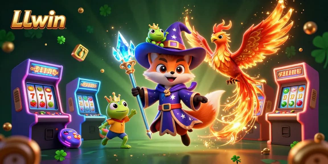 Experience LLwin’s enchanting gaming world with a mystical wizard and playful phoenix.