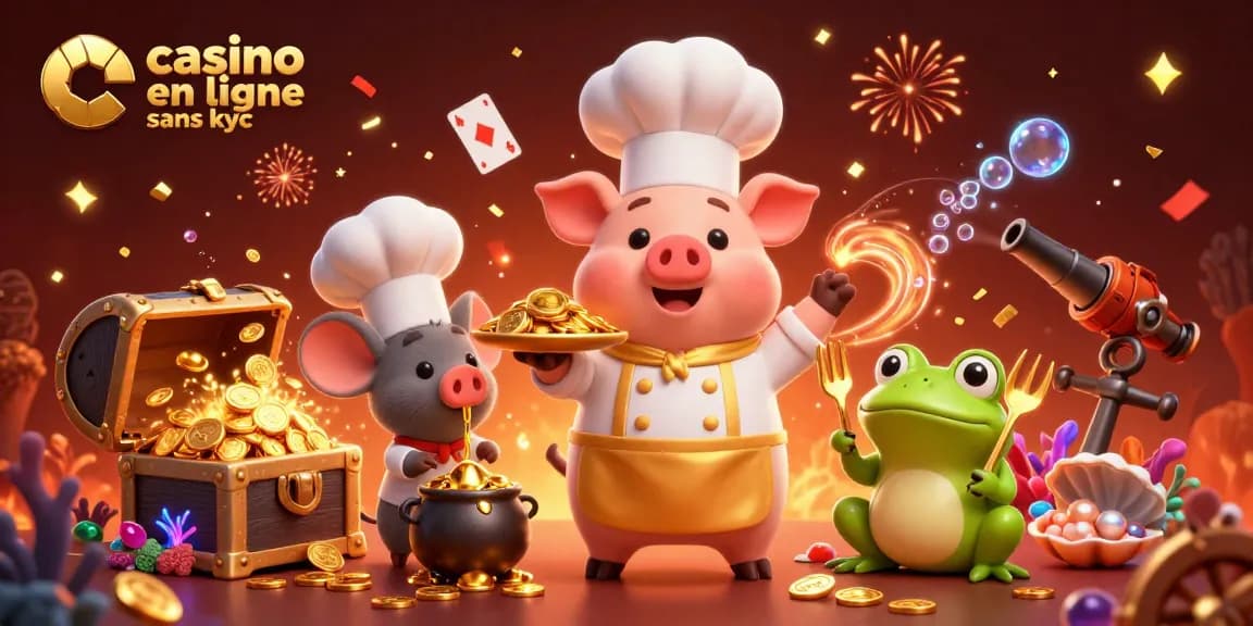 Profitez des jeux dans un casino en ligne sans KYC avec une illustration dynamisée par des éléments de jeu captivants.