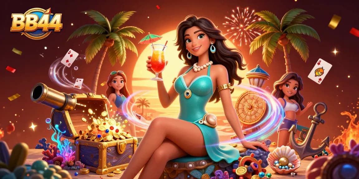 Experience thrilling gameplay at BB44 with vibrant casino elements, a glamorous atmosphere, and festive celebrations.