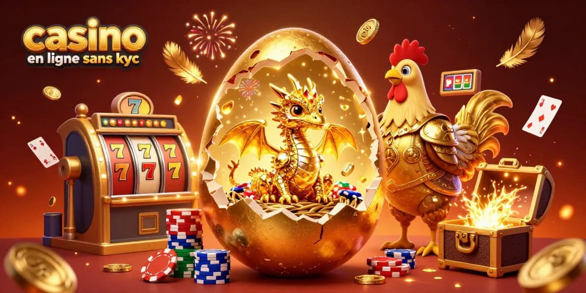 Plongez dans l'univers du casino en ligne sans kyc avec un dragon d'or entouré de jackpots scintillants.
