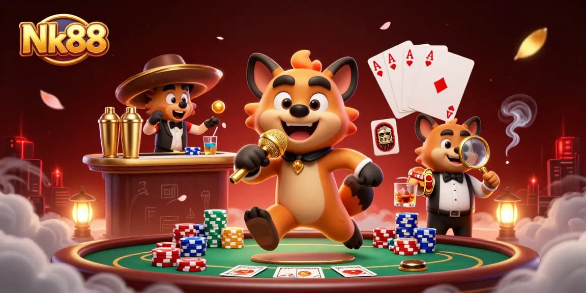 Experience the thrill of Nk88 gaming with hyenas in a vibrant casino scene.