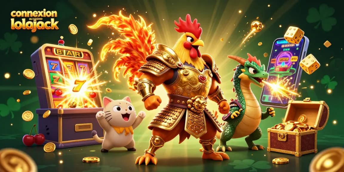 Engage with fun gaming experiences at connexion au casino lolajack with a vibrant dragon and rooster warrior.