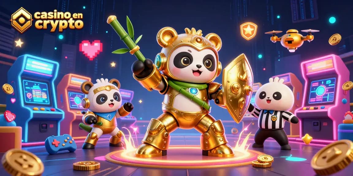 Action palpitante dans un casino en crypto avec un panda et des éléments de jeu vibrants
