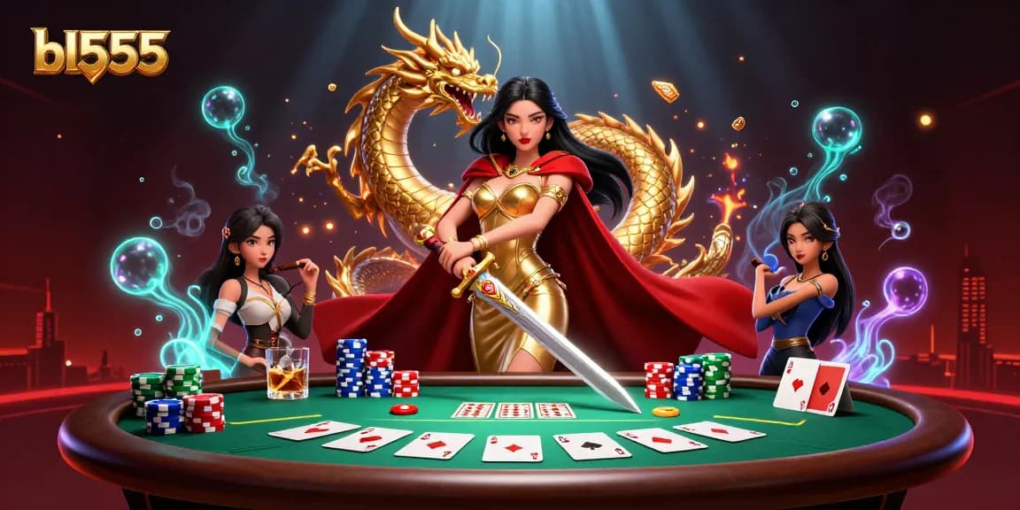 Engage with the exciting world of bl555, featuring a warrior queen and a rich poker scene filled with vibrant gaming elements.