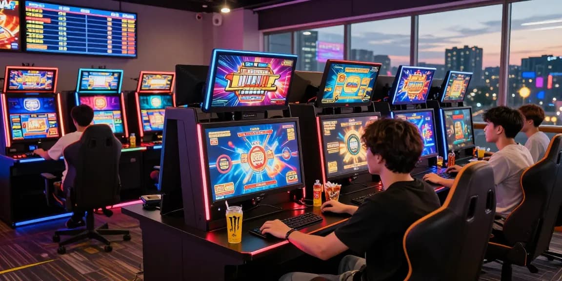 Players enjoying immersive gaming experience on wd138 with colorful slot machines in a modern setup