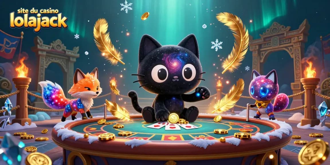 Jouez sur le site du casino lolajack avec une illustration colorée de personnages de casino et de jetons.