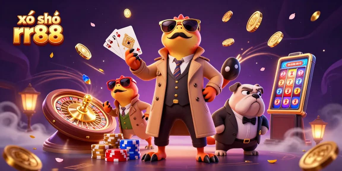 Engage in fun and exciting xổ số rr88 experiences with animated characters and casino elements.