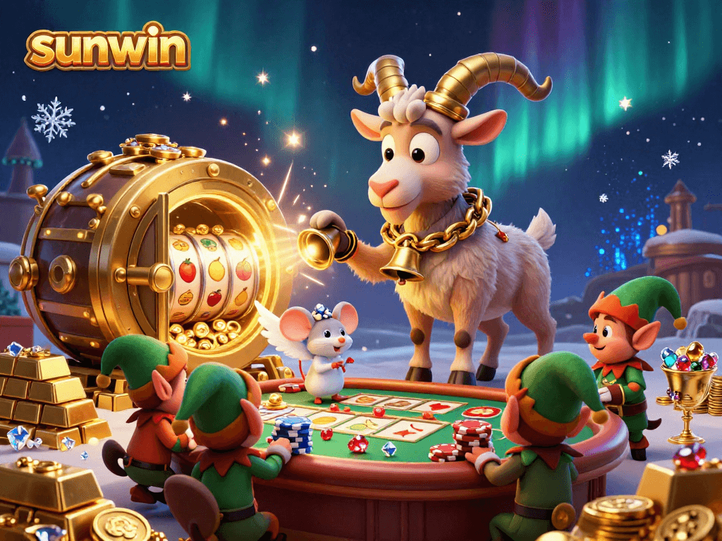 Experience the festive fun at sunwin's holiday-themed casino with Krampus and mischievous gremlins.