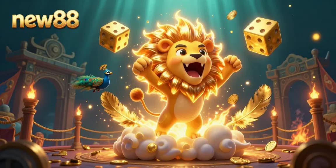 Play exciting games at new88 with a vibrant 3D illustration featuring casino elements.