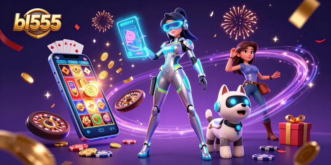 Experience thrilling wins with bl555 in an ultra-detailed 3D casino scene filled with vibrant game elements.
