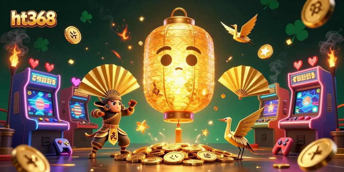 Engage with ht368's vibrant casino scene featuring golden lantern spirits and dynamic game elements.