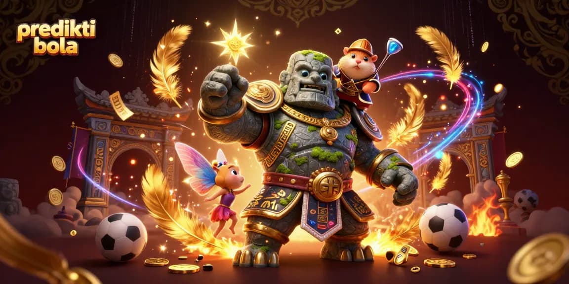 Predicting bola outcomes with the magical golem and fairy in a vibrant casino scene.