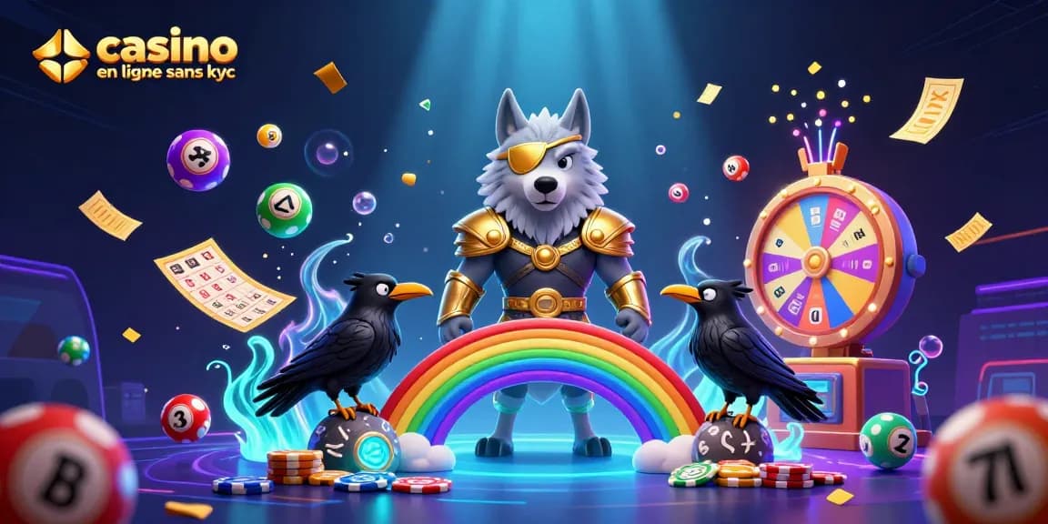 Jouer à des jeux de casino en ligne sans KYC avec un loup Odin et des éléments animés.