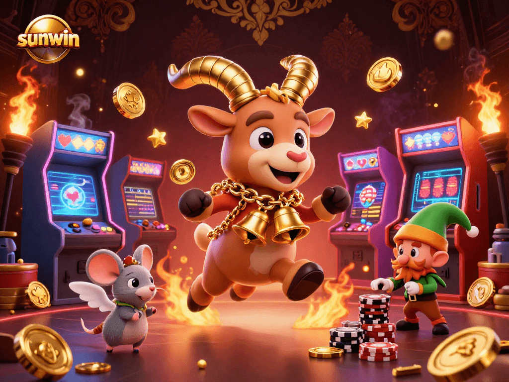 Engage with sunwin at a festive casino where a Krampus goat and friends bring holiday cheer.