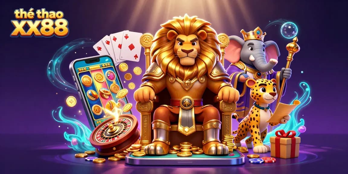 Experience the exciting thể thao xx88 betting action with a vibrant 3D scene of royal characters and casino elements.
