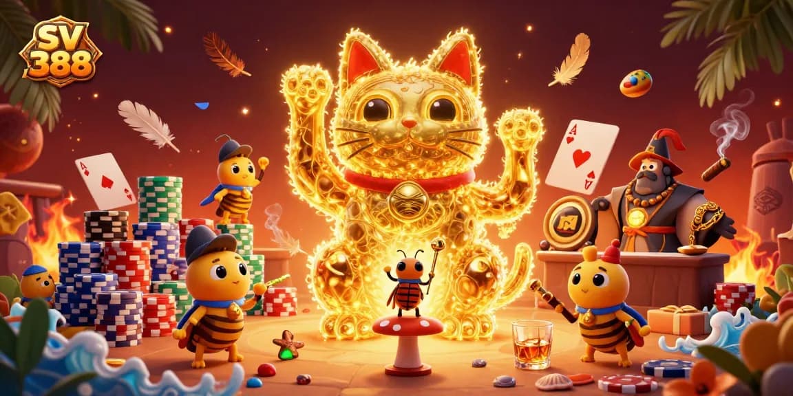 Watch SV 388's vibrant cockfighting scene with exciting casino elements and dynamic characters.
