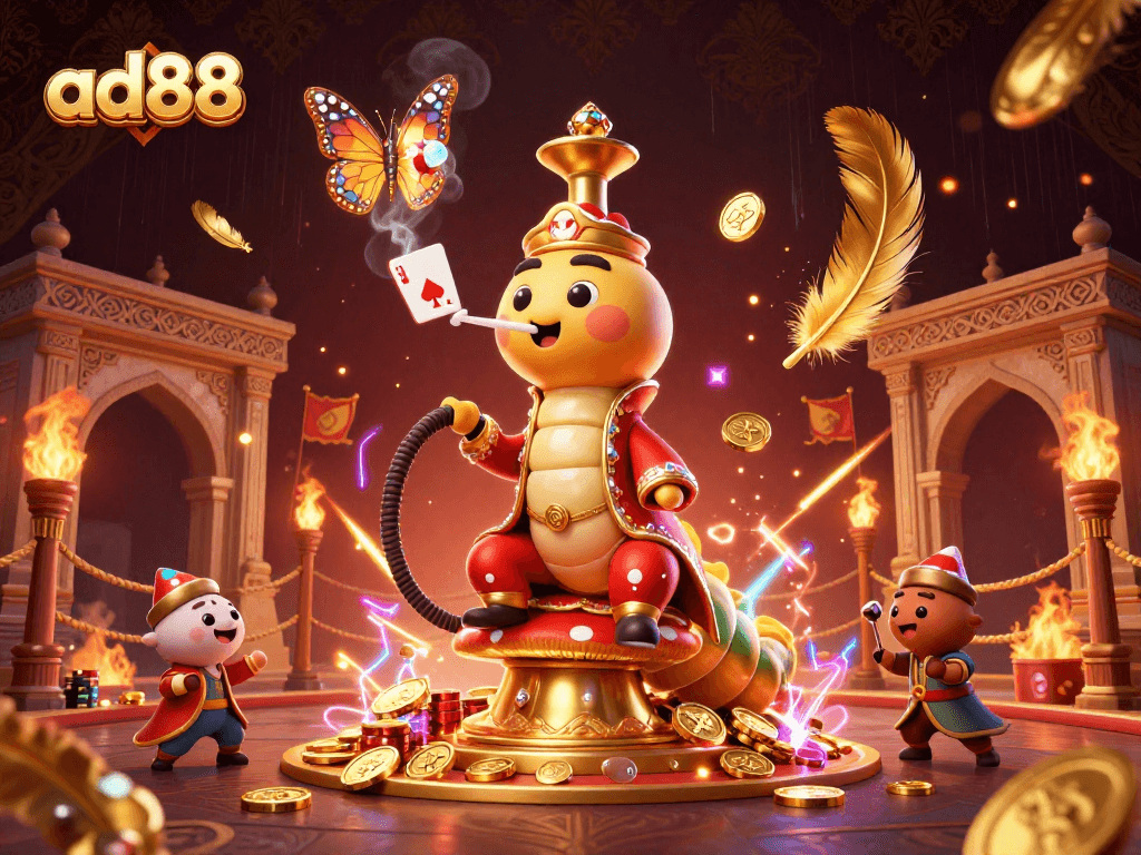Play poker with ad88 while an enormous caterpillar hookah-master entertains in a mystical setting.