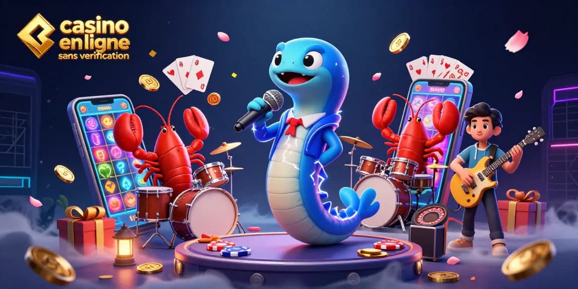 Jouer avec des lumières envoûtantes dans un casino en ligne sans vérification illustré par un DJ anguillaire électrique.