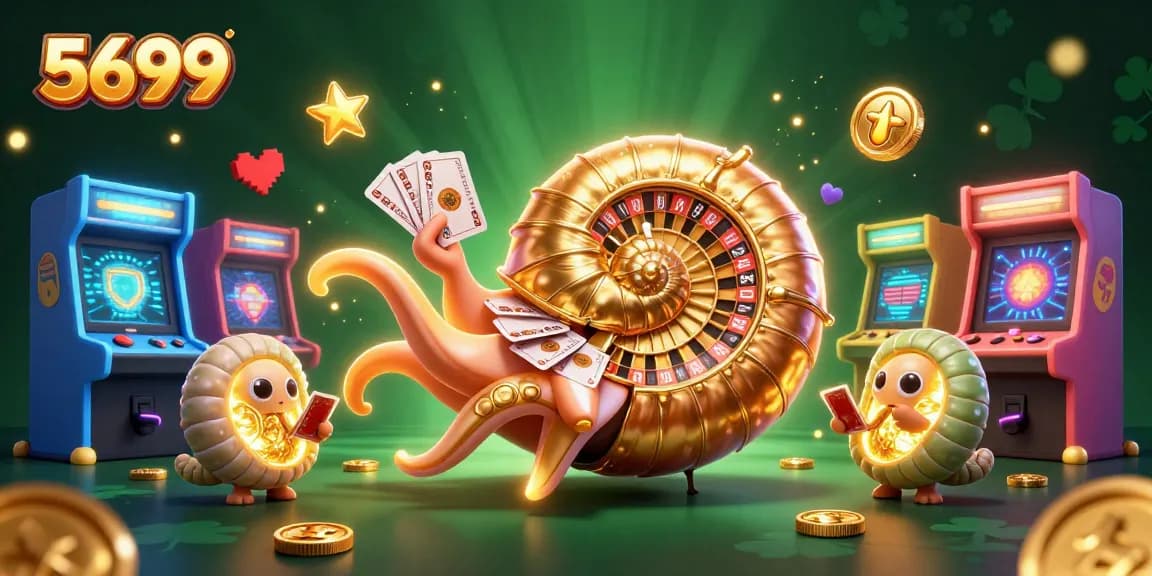 Experience thrilling casino games at 5699 with a vibrant 3D illustration featuring exciting characters and elements.