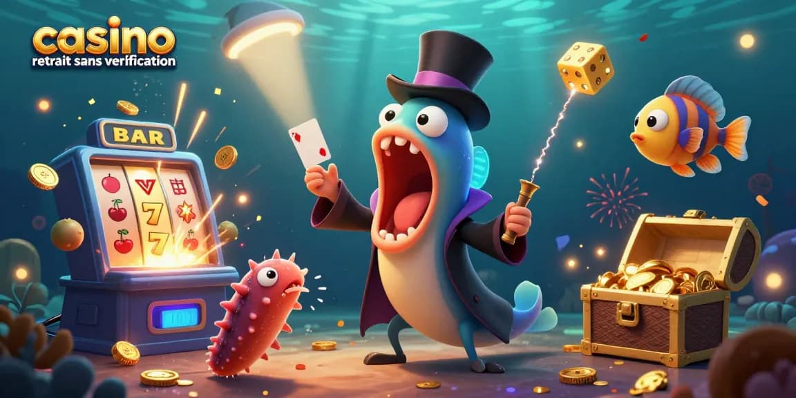 Illustration du casino retrait sans vérification avec un poisson-lanterne, une murène et un concombre de mer