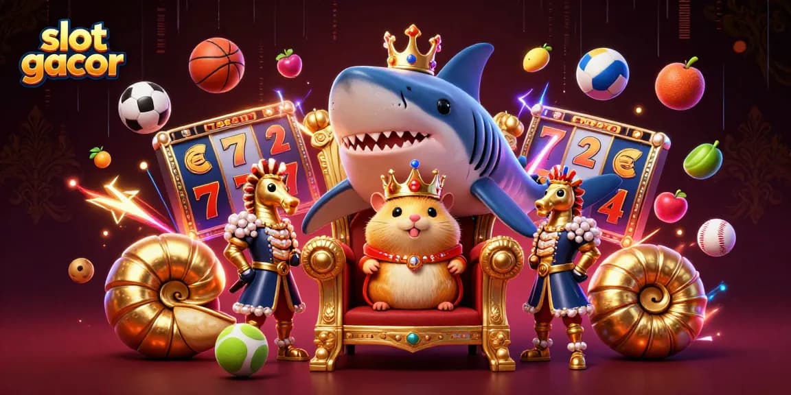 Engage with slot gacor thrilling visuals of a golden hamster king amidst dynamic slot reels, enhancing your gaming experience.