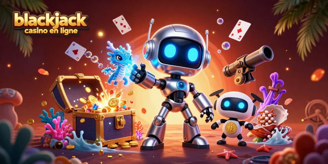 Jouez au blackjack casino en ligne dans un univers vibrant, rempli de cartes flottantes et de pièces d'or.