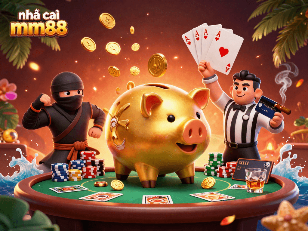Experience the thrilling gameplay with nhà cái mm88 featuring cartoon characters in a vibrant casino scene.