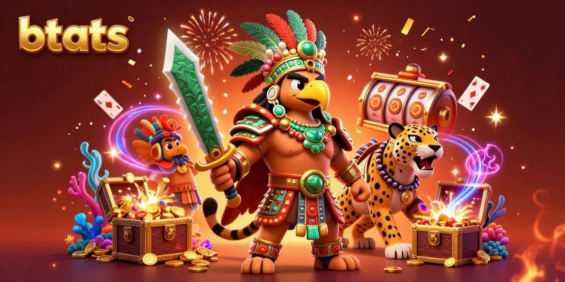 Engage with btats in a vibrant casino adventure featuring Aztec warriors amidst stunning gaming elements.