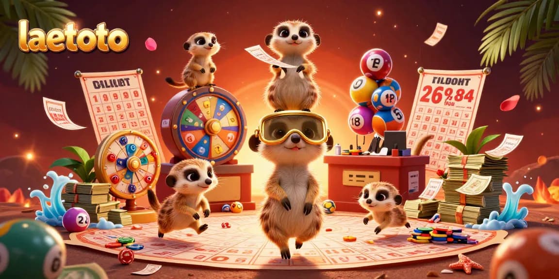 Engage with laetoto lottery excitement featuring cartoon meerkats managing a vibrant operation.