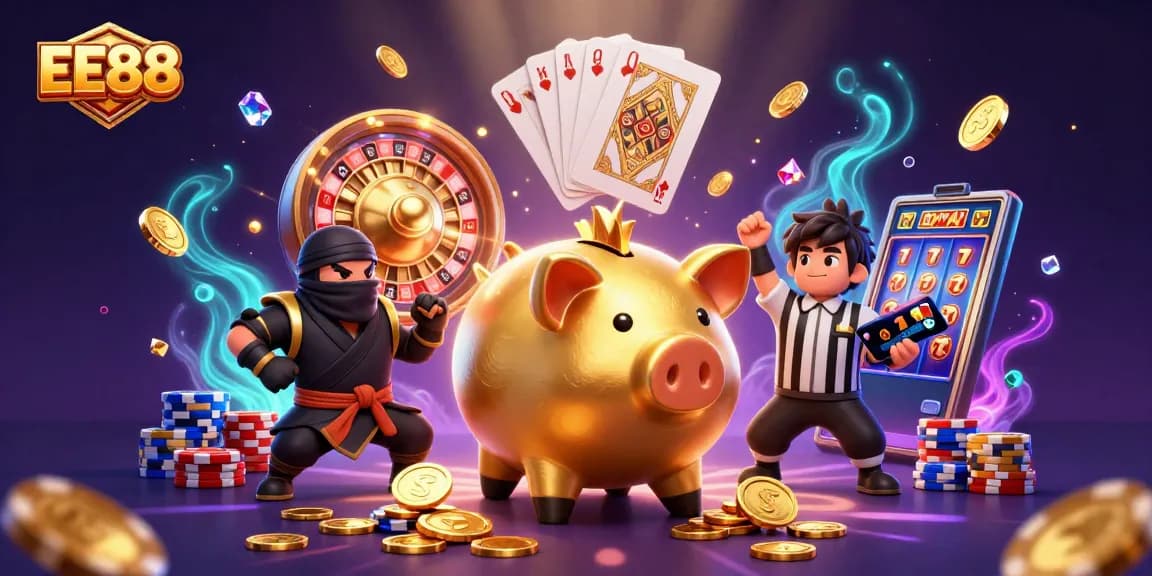 Experience EE88's thrilling games with vibrant characters and dazzling casino elements.