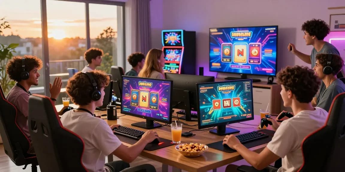 A lively gaming session featuring friends enjoying slot gacor games in a cozy setting.