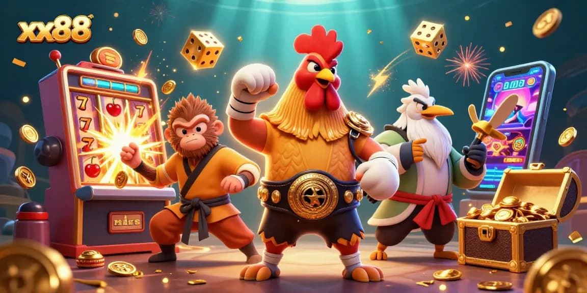 Experience thrilling jackpots at xx88 with a vibrant illustration showcasing casino excitement.