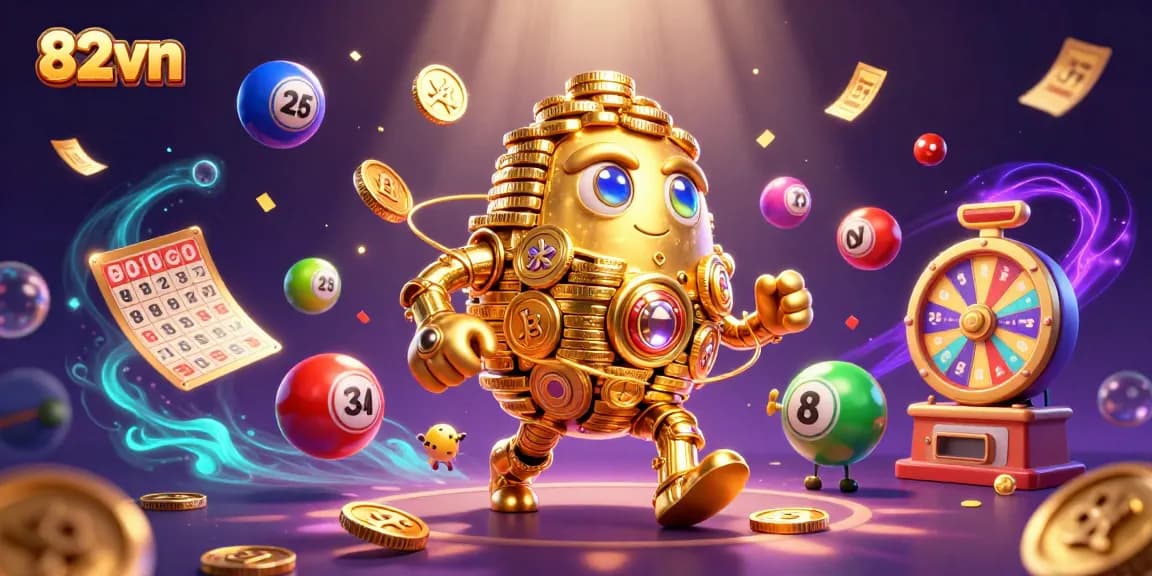 Engage in thrilling games at 82vn, with dynamic action featuring golden golems and vibrant gaming elements.