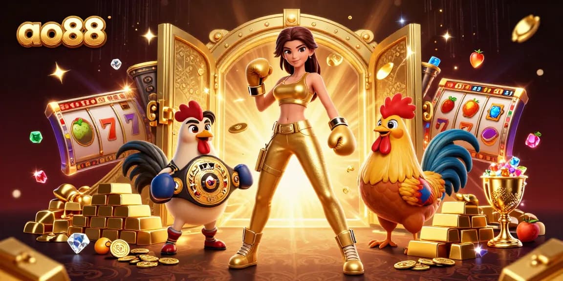 Engage with ao88 in an exciting casino battle featuring dynamic characters and vibrant treasures.