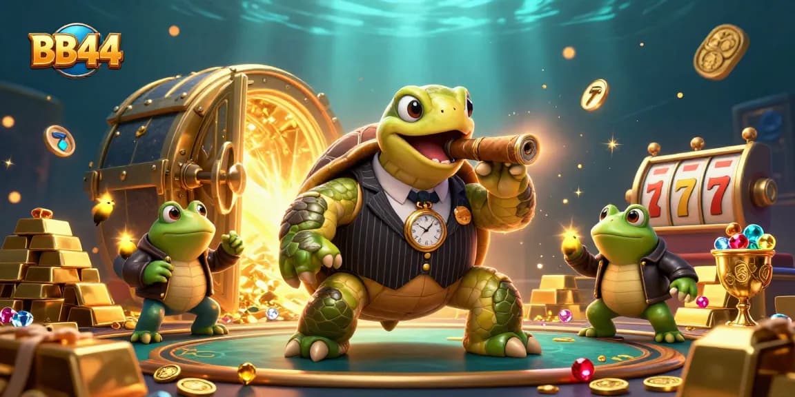 Experience thrilling action at BB44 casino with a unique 3D scene featuring gem-rich treasures and vibrant characters.