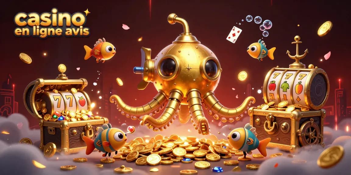 Découvrez les avis sur les casinos en ligne avec un kraken en 3D et des pièces d'or.