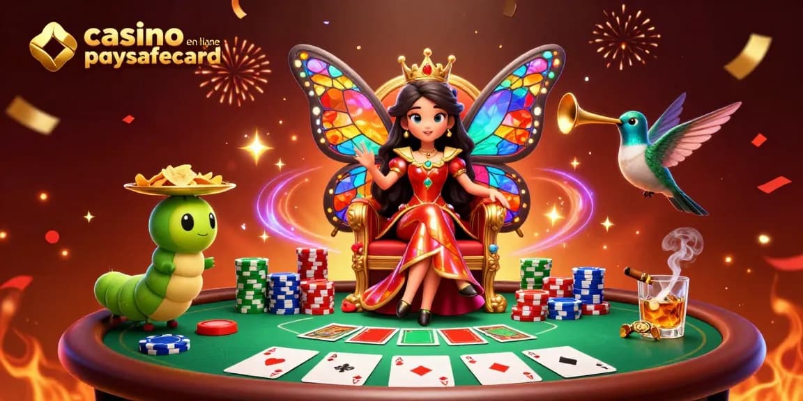 Jouez au casino en ligne Paysafecard avec des croupiers en direct dans une illustration dynamique colorée.