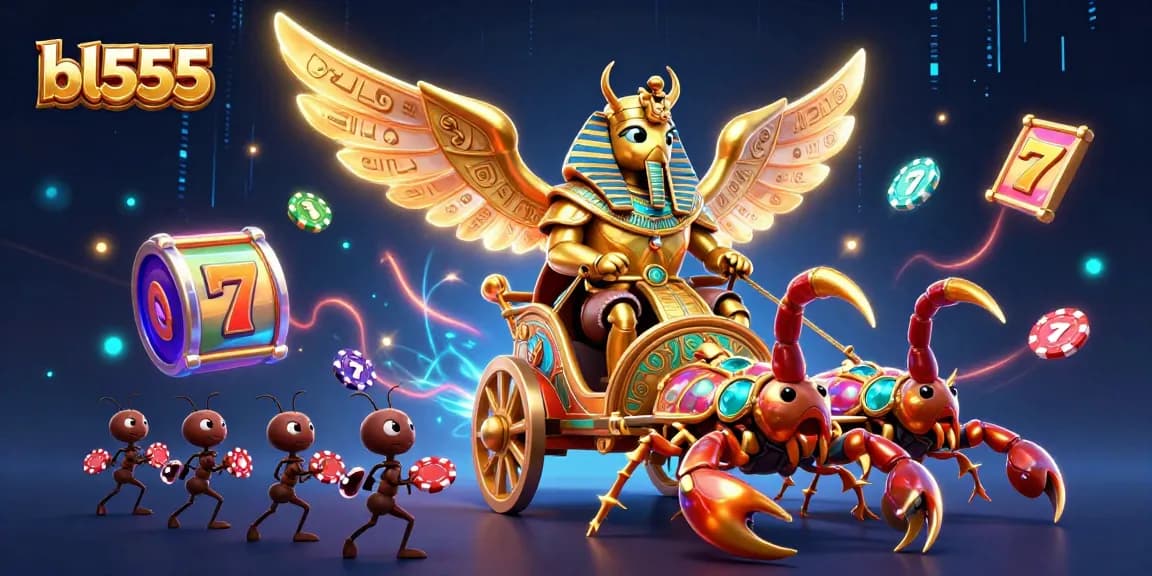 Win big at bl555 with our 3D illustration of golden scarabs and exciting slot games!