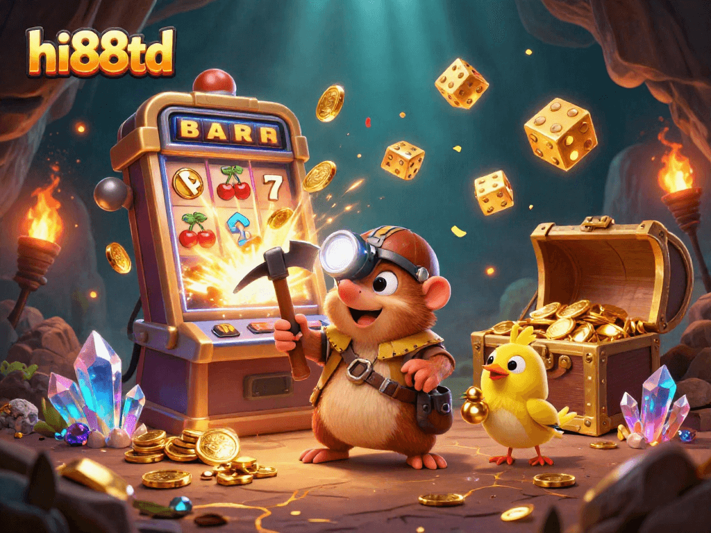 Experience the thrill of hi88td with a cartoon treasure hunter mole and vibrant casino elements.