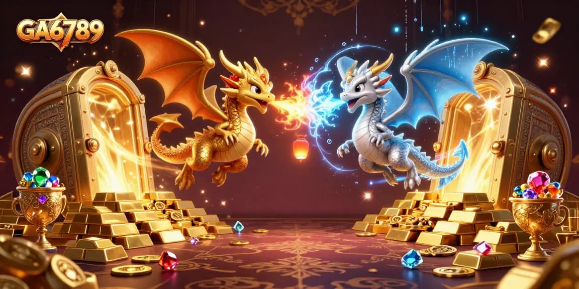Experience the thrill of GA6789 as twin dragons battle with flames and ice amid treasures.