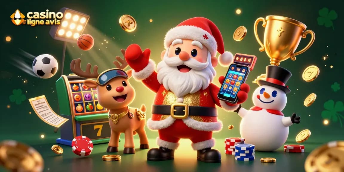 Découvrez des stratégies gagnantes dans l'illustration de casino en ligne avis avec Santa et ses amis.