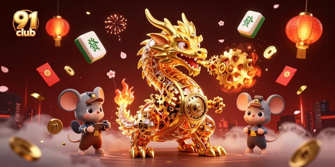 Join the exciting world of 91 club with a vibrant illustration featuring fun games, golden coins, and a magical atmosphere.