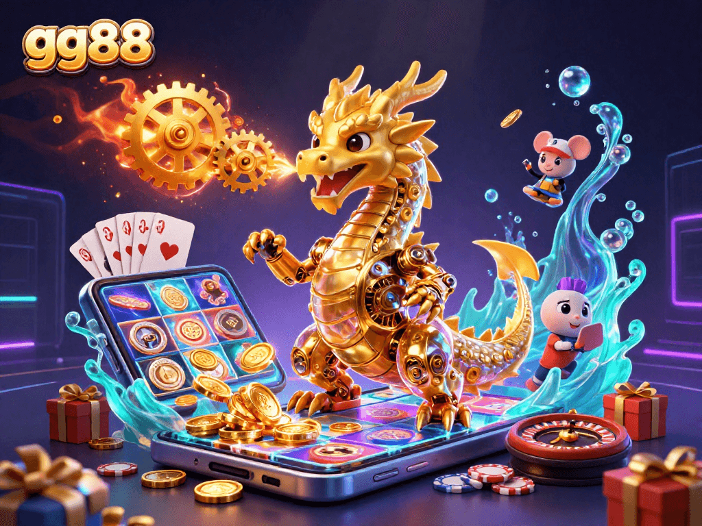 Experience thrilling gaming at gg88 with a golden dragon and dynamic casino elements.
