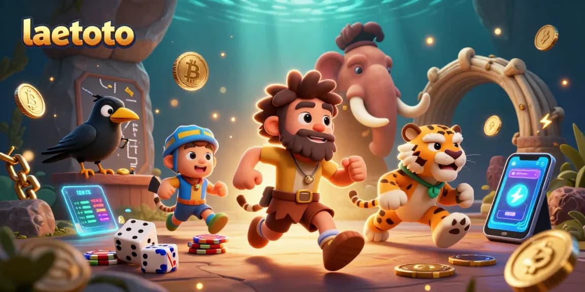 Experience laetoto’s thrilling prehistoric casino adventure featuring animated characters and vibrant crypto elements.