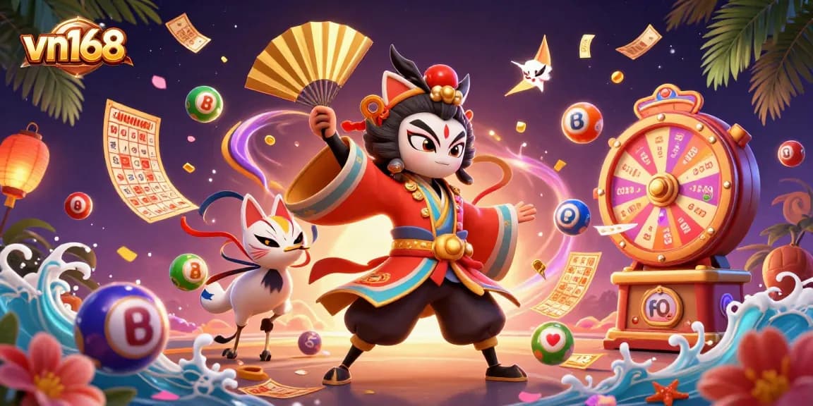 Experience thrilling games at vn168 with 3D characters amidst vibrant casino elements.