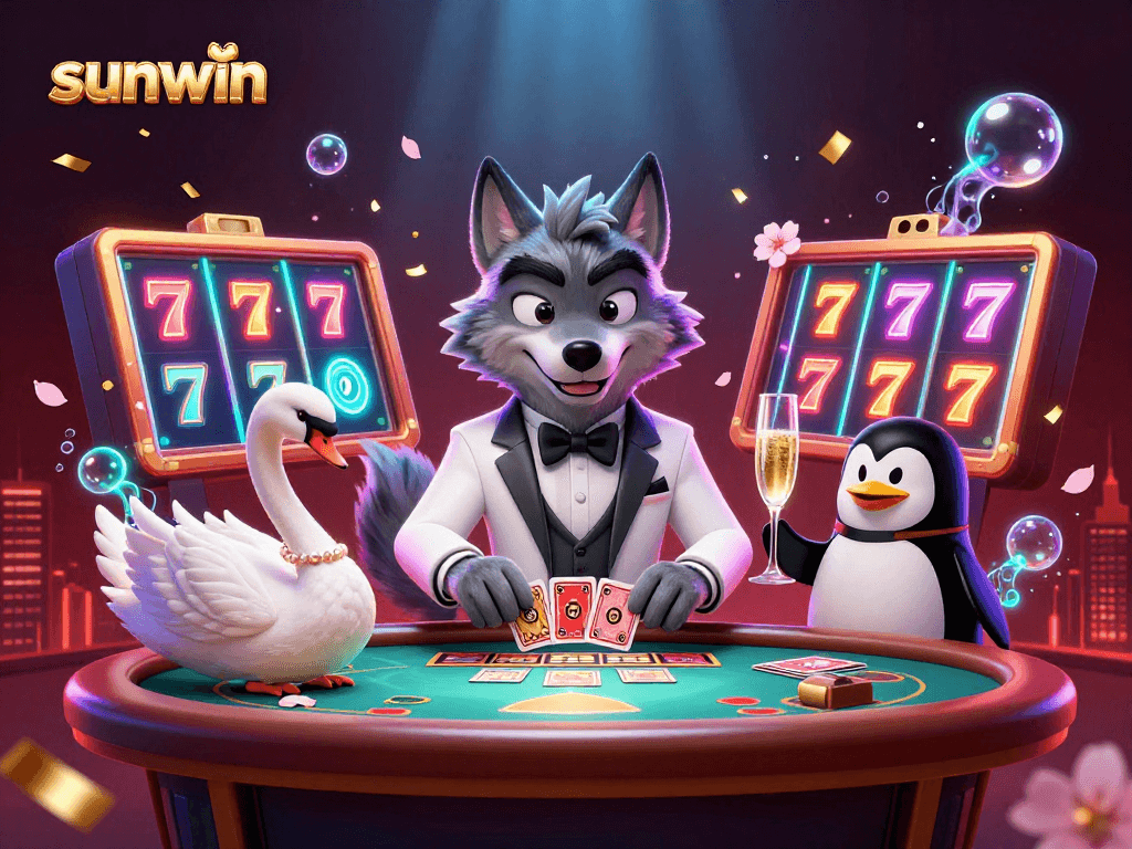Experience the excitement of sunwin gaming with a vibrant 3D casino scene showcasing animation and interaction.