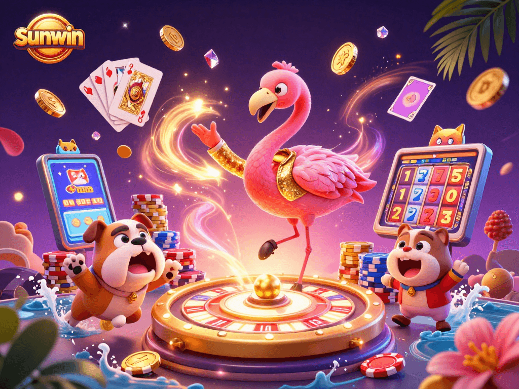 Play exciting games at sunwin as a bulldog celebrates amid prizes and rich casino elements.