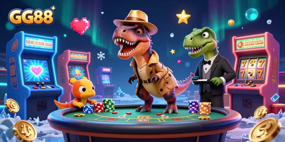 Experience the excitement of GG88 gaming with vibrant characters and casino elements blending in a dynamic scene.