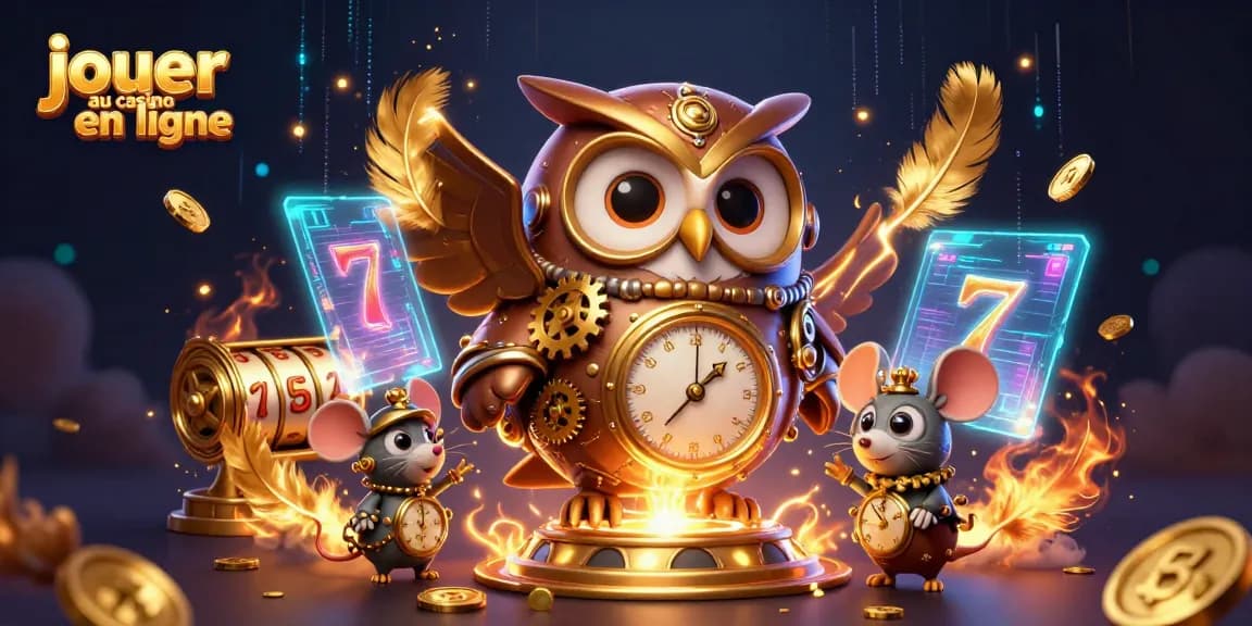 Jouer au casino en ligne avec l'hibou steampunk et des éléments de casino dynamique.